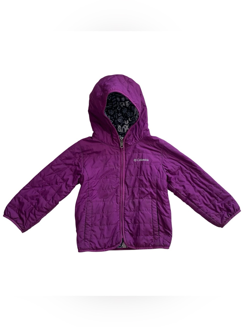 Columbia Double Trouble Purple Quilted Shell Reversible Fleece Toddler 4T Jacket